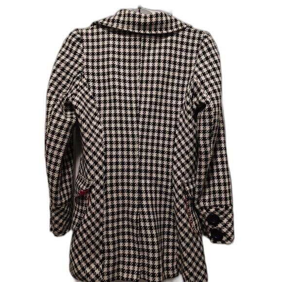 Forever 21 Wool Blend Pea Coat Double Breasted Black White Plaid S - Picture 2 of 6